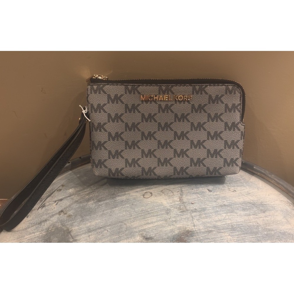 MICHAEL KORS Women's MK Signature Double‎ Zip Wristlet Clutch Wallet Black